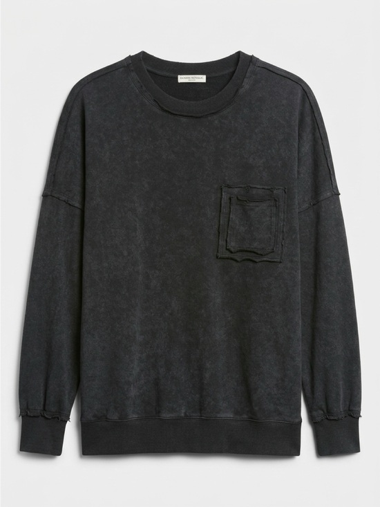 Zenana Outfitters Tops - Zenana Black Mineral Wash Oversized Distressed Pocket Sweatshirt – Size L